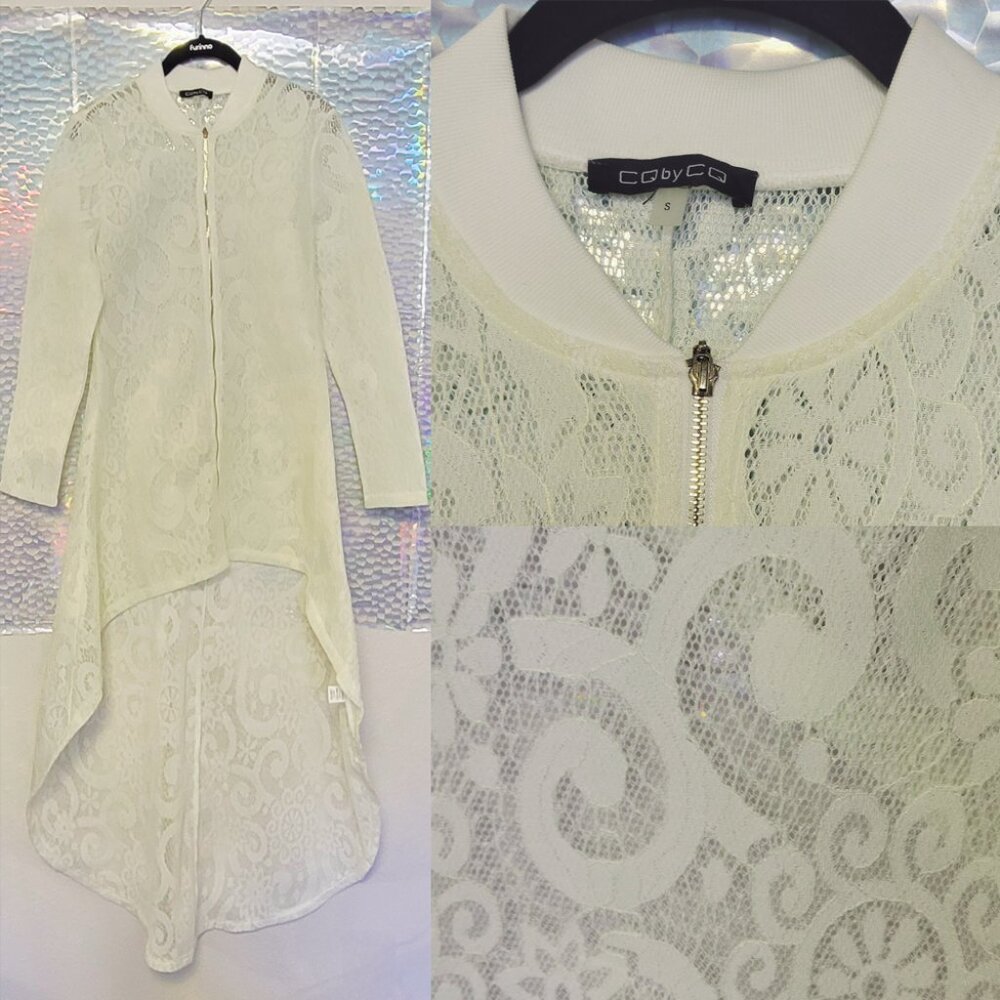 Ivory Mesh Lace Long Sleeve High Low Jacket